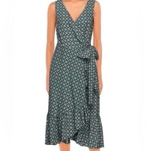 Tory Burch Ruffle‎ Wrap Dress Black Batik Medallion Size 2